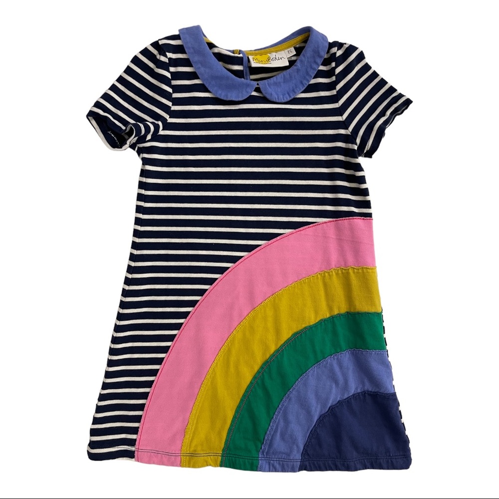 Mini Boden Striped Rainbow Dress - Navy, Pink, Green, Blue, Yellow
